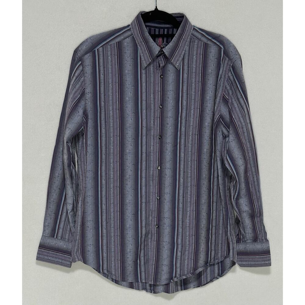 Robert Graham Paisley Floral Stripe Design Long Sleeve Career Preppy Business